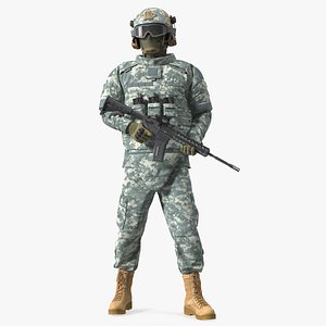 Soldier in Grey Tactical Gear with Goggles Standing 3D model