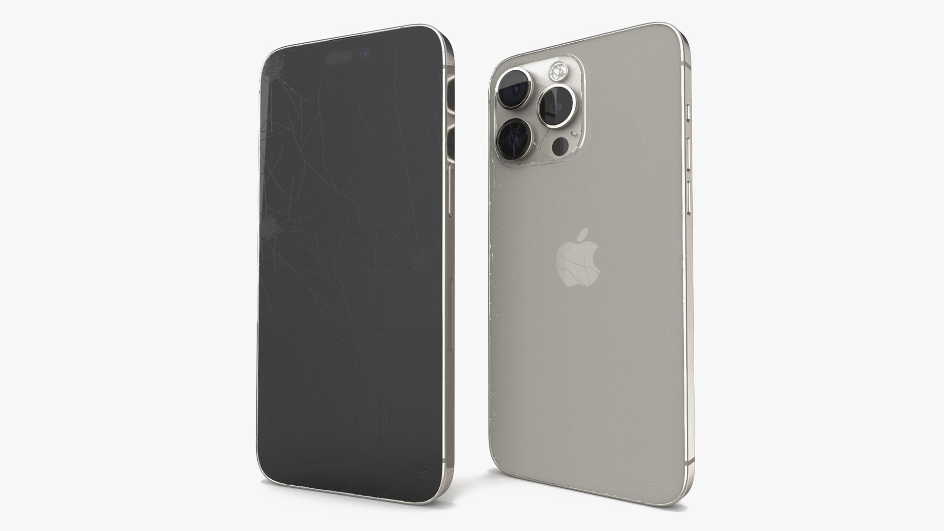 Natural Titanium IPhone 15 Pro Max Broken Glass 3D model preview