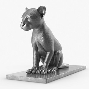 Silver Statue of Panther on Stand 3D model