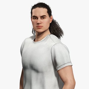 Realistic Casual Young Man 3D Character Rigged  with Curly Hair