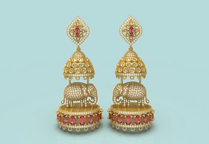 3D Elephant Jhumka Earring - 09