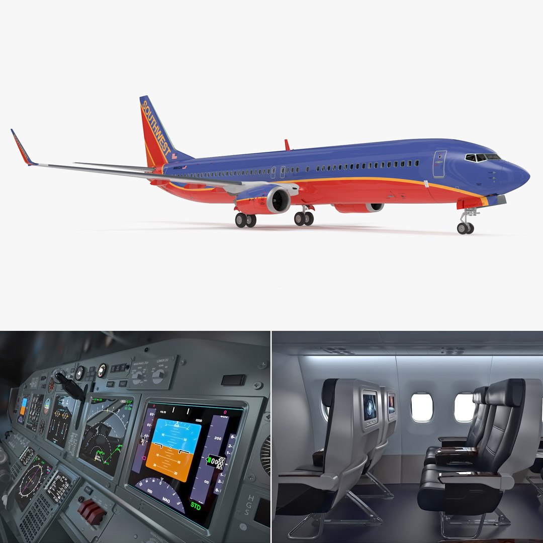 Boeing 737-900 with Interior Southwest Airlines 3D model preview