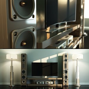 Home Cinema Loudspeaker andHi-Fi Set with Floor Lamps