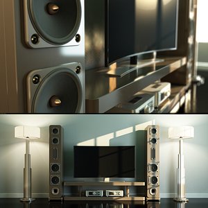 Home Cinema Loudspeaker andHi-Fi Set with Floor Lamps