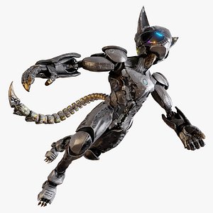 Sci-fi Humanoid Cat Robot - Rigged Game-Ready Anthropomorphic Character 3D