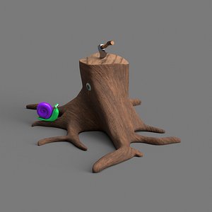 3D axe tree stump snail model