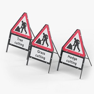 3D Triangular Road Cutting Works Signs 01