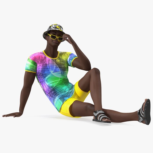 Dark Skin Teenager Beach Style Sitting Pose 3D model