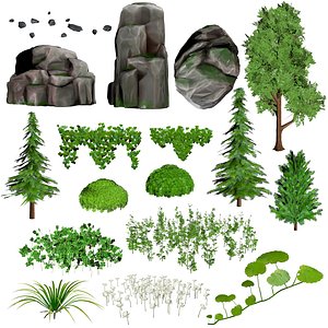 17 Stylized low poly Forest Assets