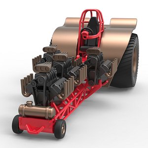 3D model Diecast Pulling tractor with 4 engines V8 Version 5 Scale 1 to 25