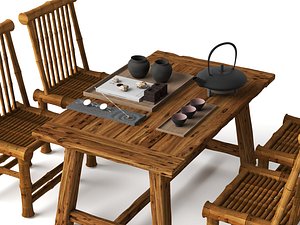 Rustic Bamboo Tea Table and Chairs Se model