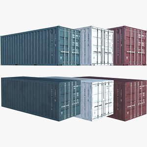 Cargo Containers White Red Blue 20 ft ISO High and Low Poly PBR LOD