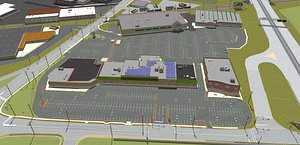 Detailed Shopping Center with Highway