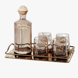 N17 decanter Smoked Glass Decanter Set on Metal Tray  Barware Composition 3D model