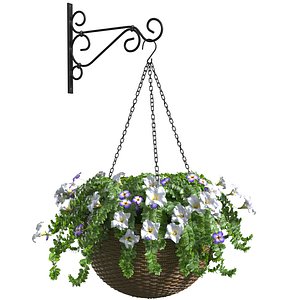 3D model Hanging basket flowerpot rattan pot with flowers