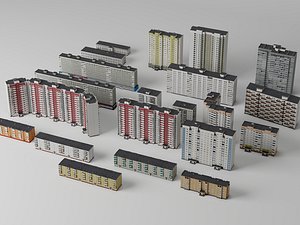Modern Urban City Block Residential Buildings model