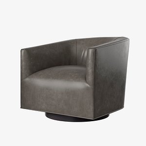 3D 1950S ITALIAN SHELTER ARM LEATHER SWIVEL CHAIR - OAK BASE