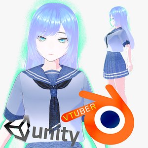 Anime School Girl VTUBER Animation and Game Ready 3D model