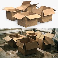 Worn Shipping Boxes with Flaps Used Set