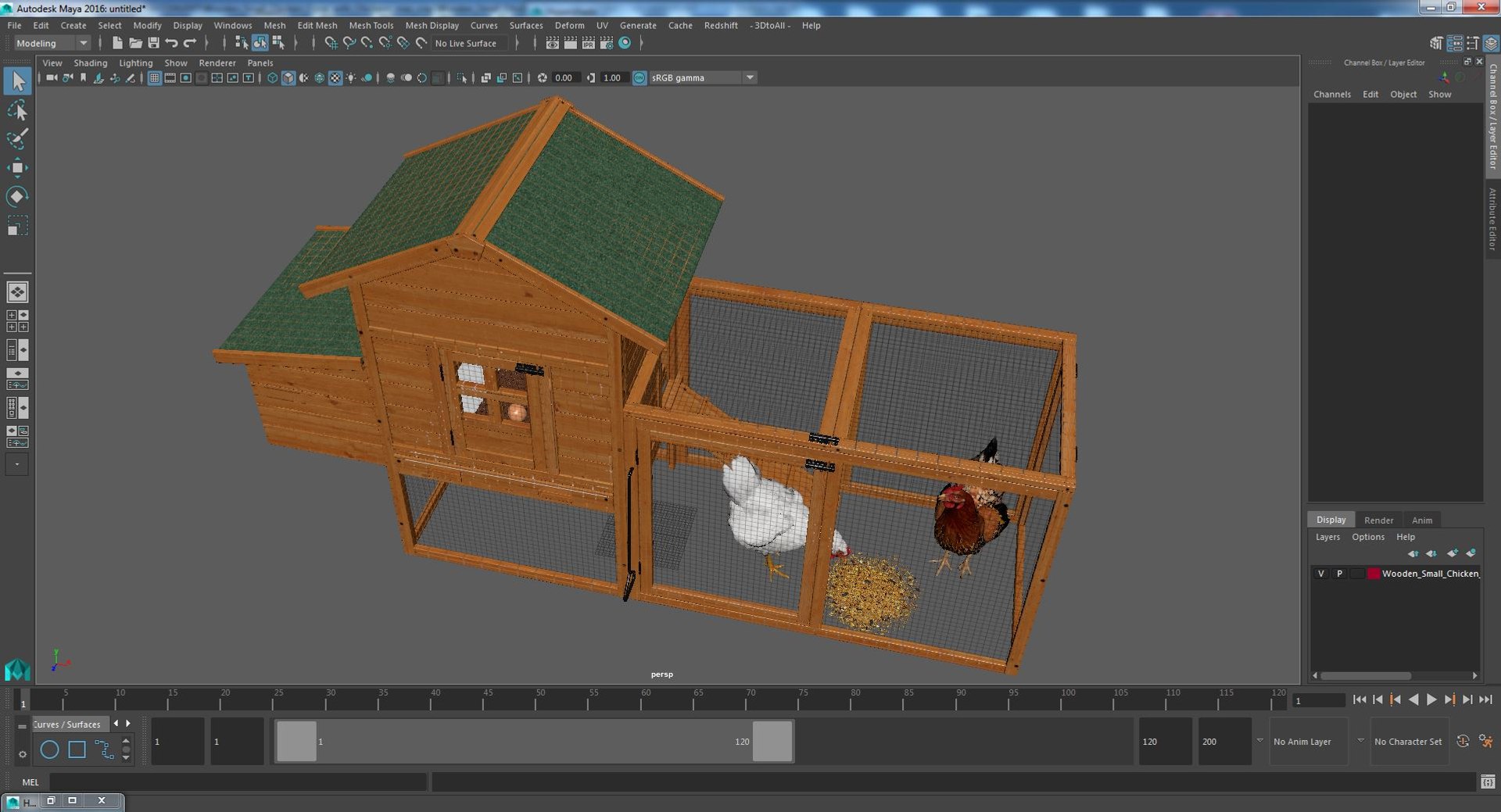 Wooden Small Chicken Coop with Chickens 3D model preview