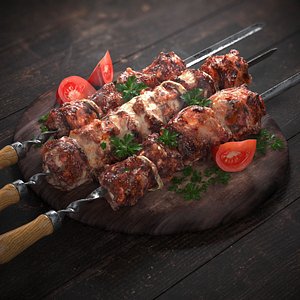 3D grilled meat skewers
