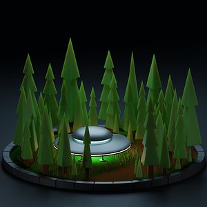 3D model UFO in the forestb low-poly 3d model