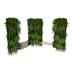 Green walls with benches