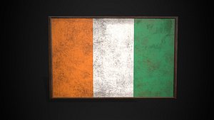 3D model Old Picture Frame With Cote d Ivoire  Flag - Game Ready PBR Low-poly 2