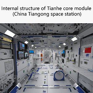 Internal structure of Tianhe core module China Tiangong space station 3D model