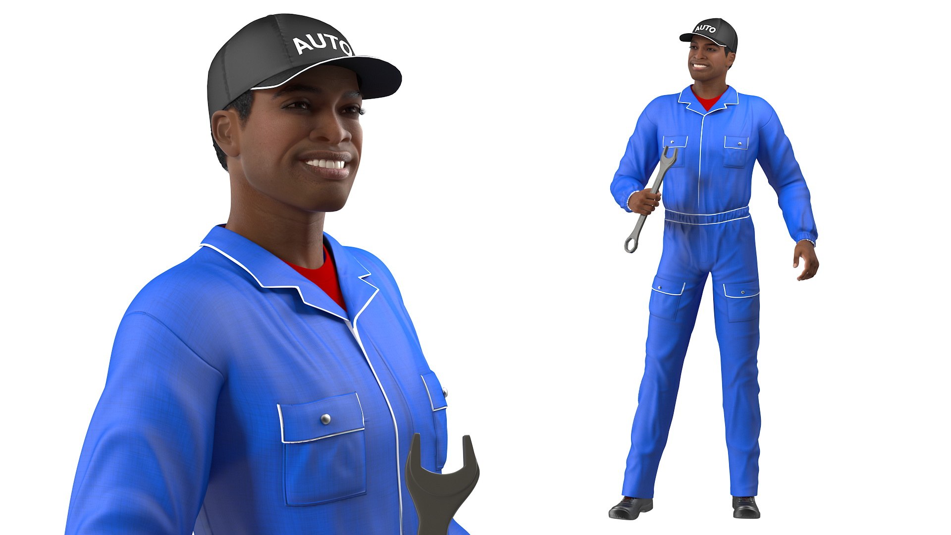 Light Skin Black Auto Mechanic Rigged for Maya 3D model preview