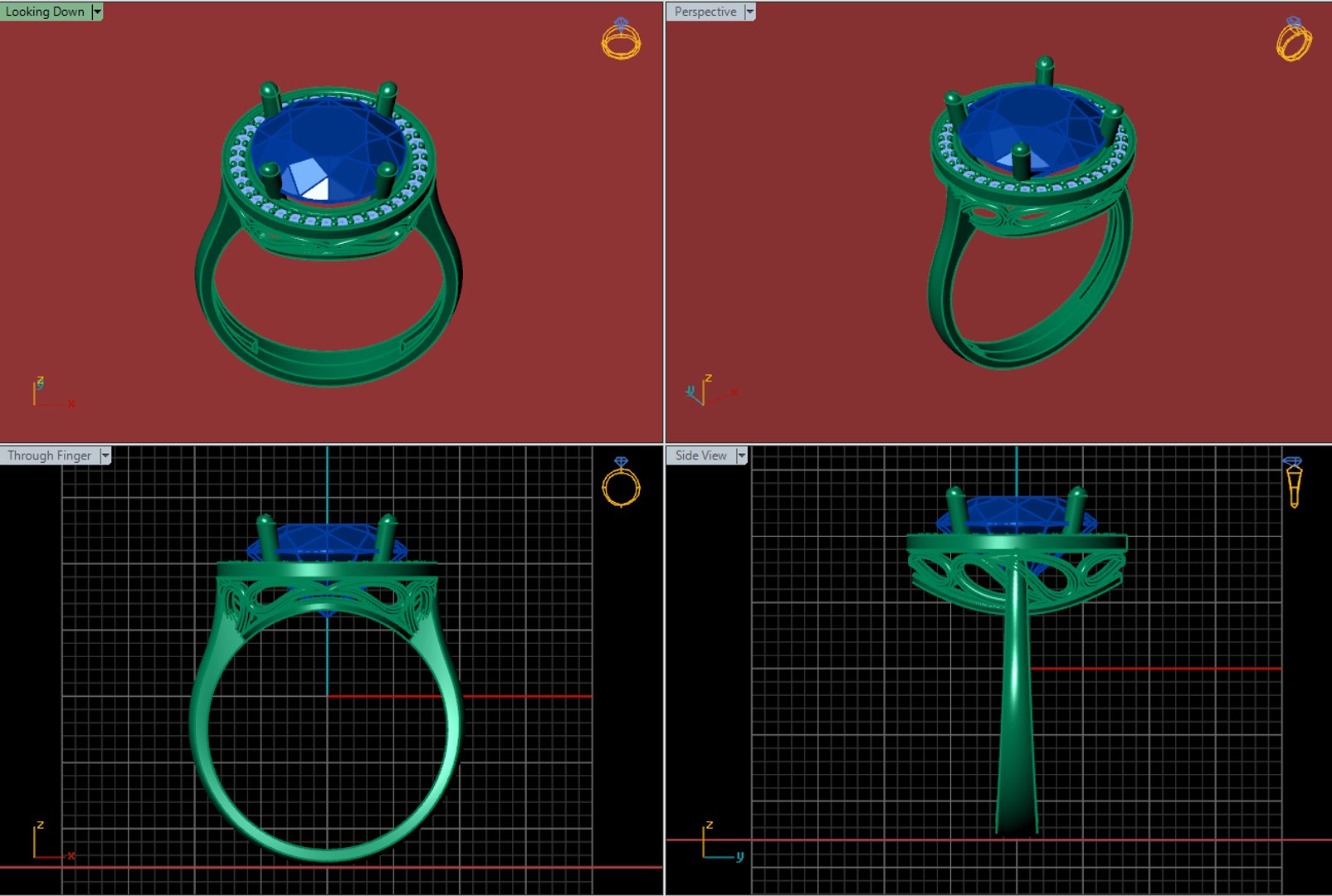 3D 3 Models Radiant Oval Round Big Stone STL 3DM Women Rings 3D Model ...