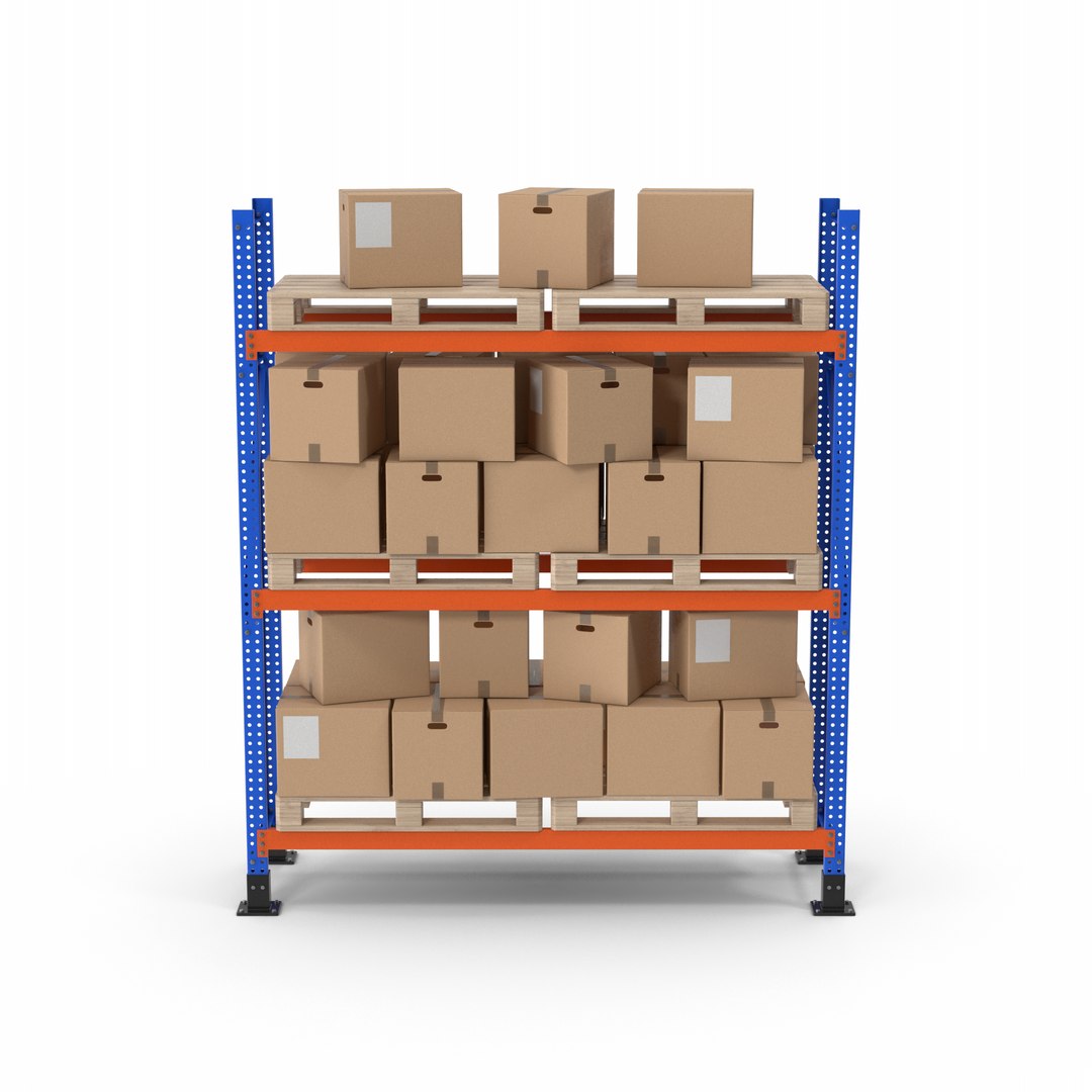 3D Model Metal Shelf Pallet Rack And Cardboard Boxes - TurboSquid 2161161