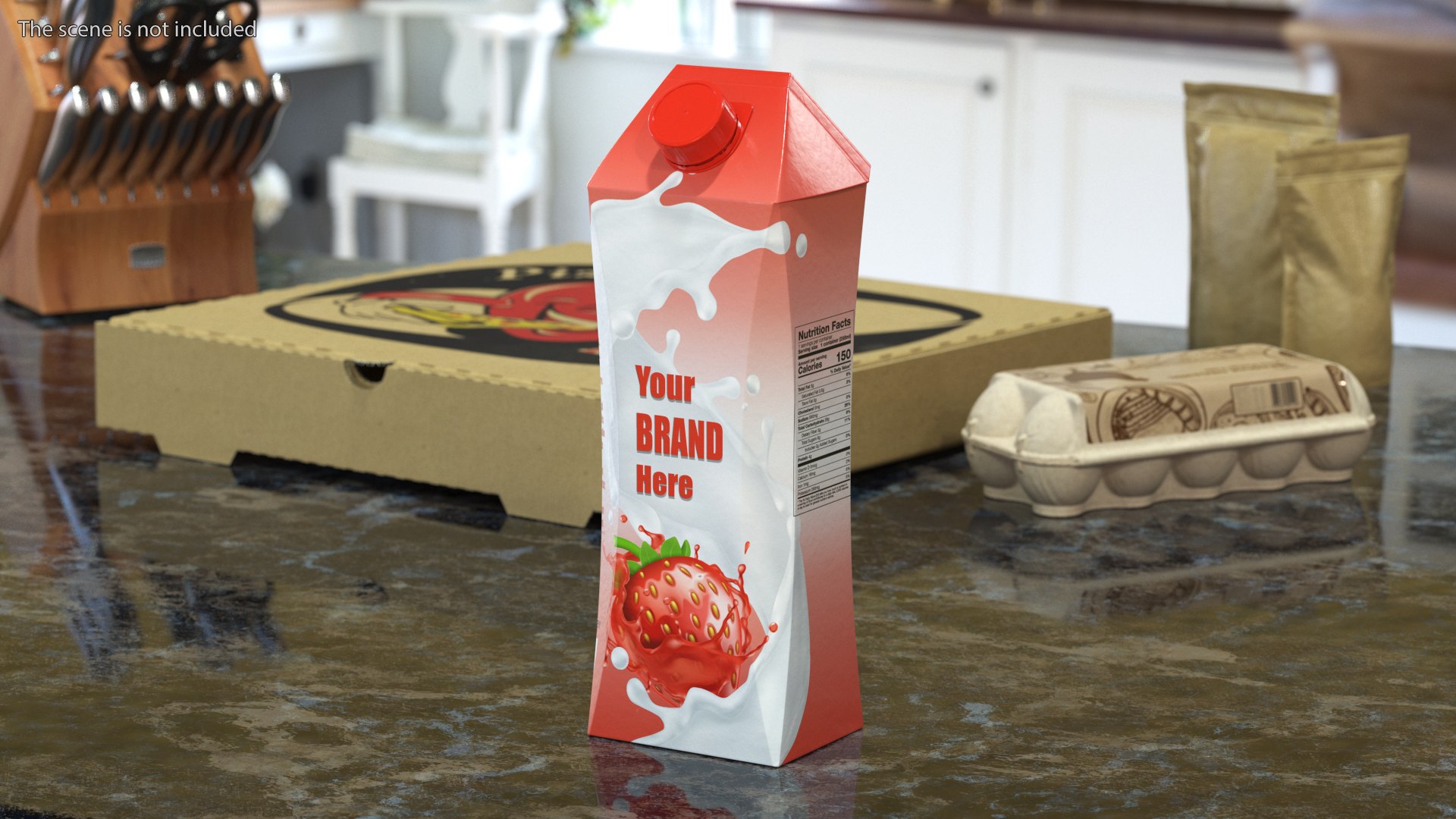 Drink Carton Pack with Screw Cap Mockup Red 3D model preview