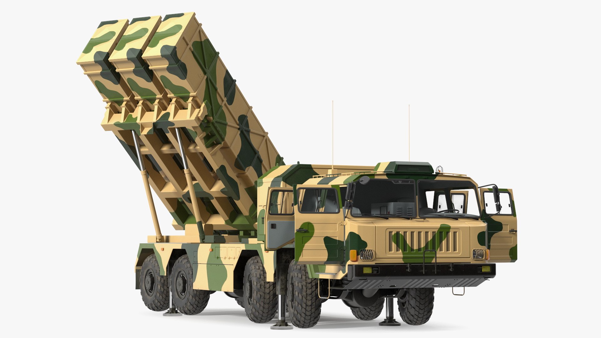 Chinese MLRS WS-2D Sand Camouflage Rigged for Cinema 4D 3D model preview