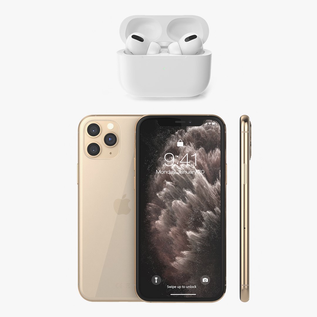 Apple iPhone 11 Pro with Apple AirPods Pro Collection 3D model preview