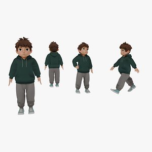 Low Poly Stylized Boy Game Ready Character Model 3D