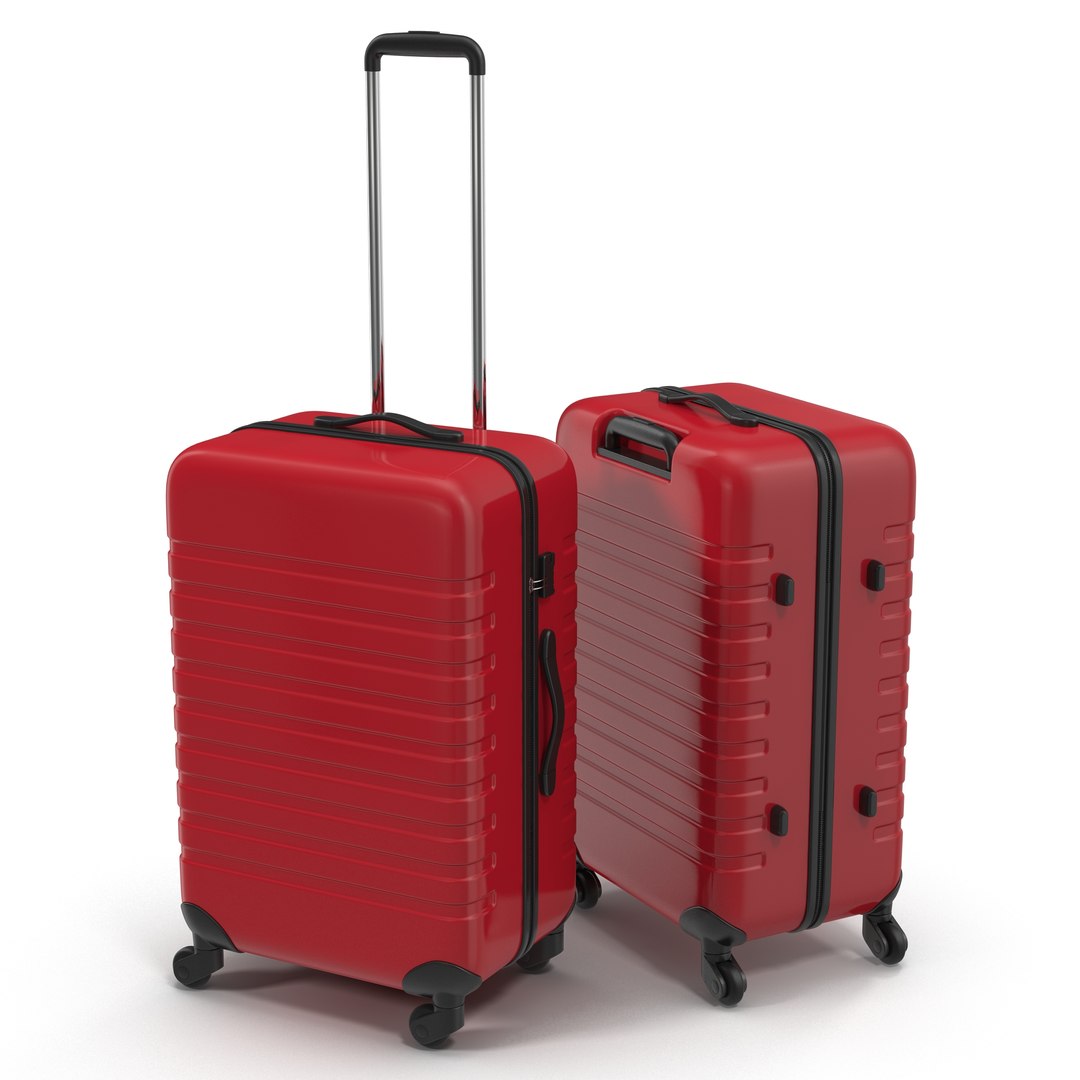 Plastic Trolley Luggage Bag Red 3D model preview