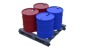 4 Metal Drums on a Pallet 3D model