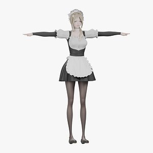 Anime Maid 3D Model Rigged 4 Native Formats Blender Max Maya C4D