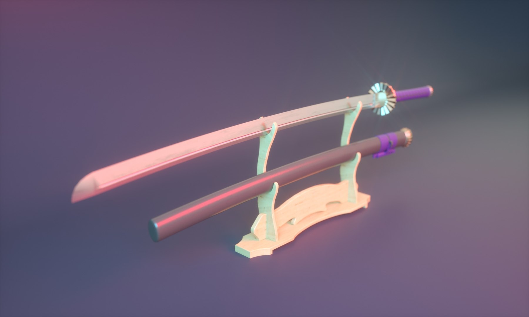 catana set with saya and stand low-poly PBR | 3D model