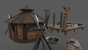 Historic Viking house with courtyard PBR low-poly 3D model 3D model