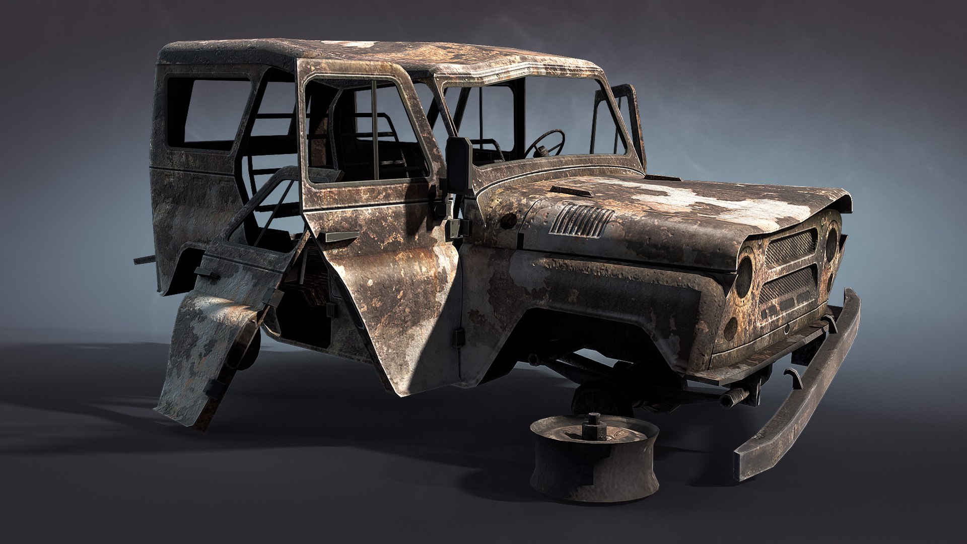 Wrecked Soviet Military Vehicles Set model https://p.turbosquid.com/ts-thumb/u2/n7zfm3/5X/05_uaz3151_military_burnt_preview/jpg/1622399688/1920x1080/fit_q87/323afbc472b3f6987ee0c8f6a288d59cf76da698/05_uaz3151_military_burnt_preview.jpg