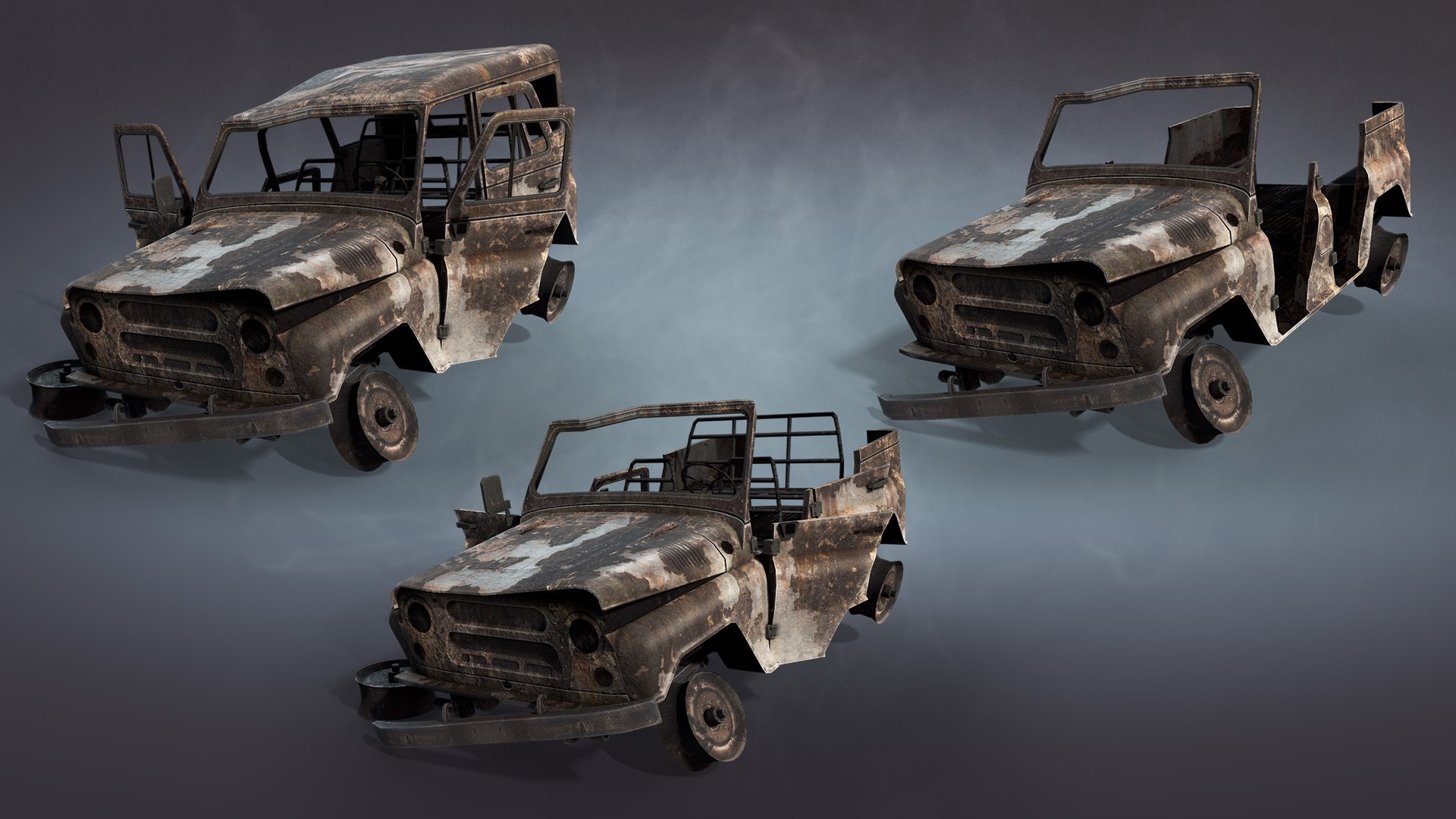 Wrecked Soviet Military Vehicles Set model https://p.turbosquid.com/ts-thumb/u2/n7zfm3/yf/07_uaz3151_military_burnt_preview/jpg/1622399687/1920x1080/fit_q87/d23b815035dee56d3e65c8c231e9a20d5dd3e215/07_uaz3151_military_burnt_preview.jpg