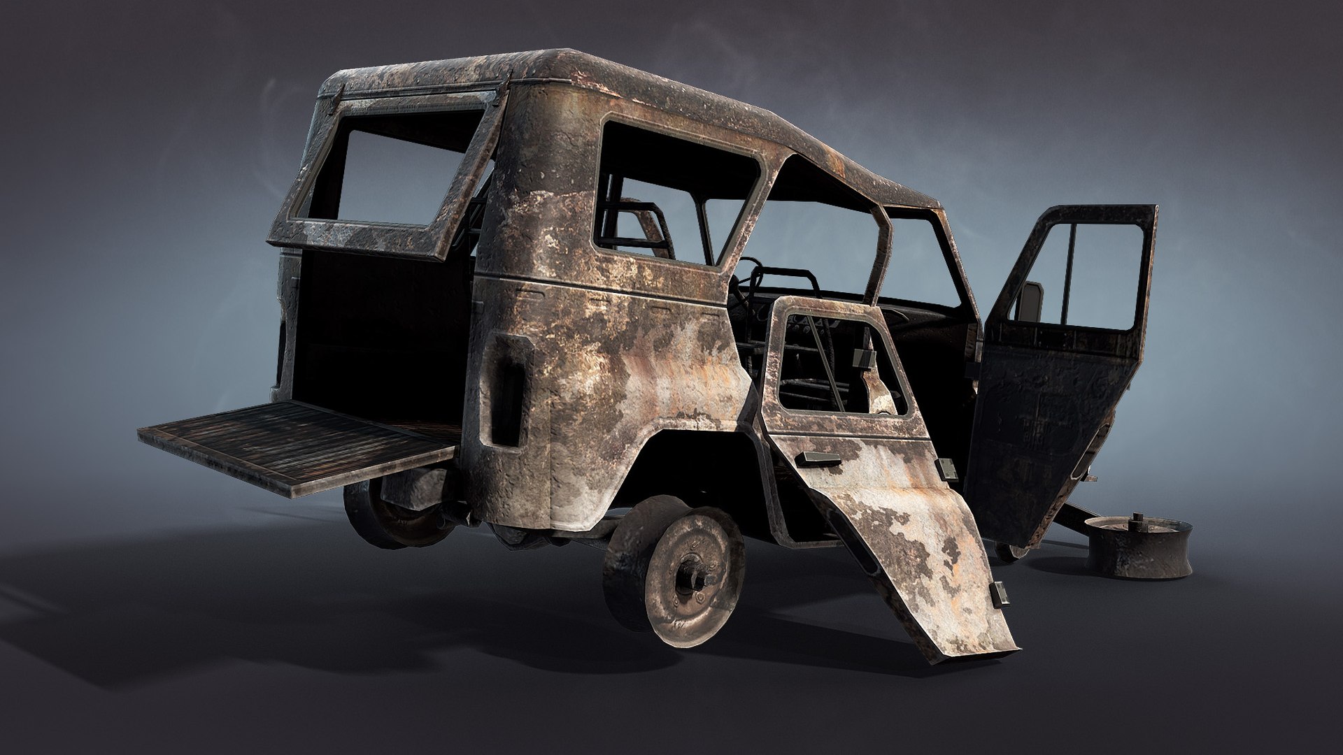 Wrecked Soviet Military Vehicles Set model https://p.turbosquid.com/ts-thumb/u2/n7zfm3/zF/04_uaz3151_military_burnt_preview/jpg/1622399687/1920x1080/fit_q87/afcd323425ecf84c1b6a5209b0ea7b67fdc34a6d/04_uaz3151_military_burnt_preview.jpg