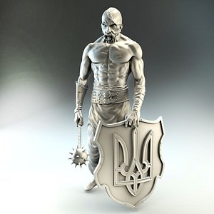 Cossack with mace and shield with trident for 3D printing 3D print model 3D model