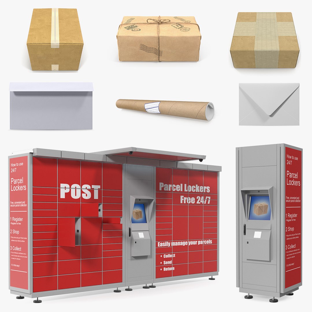 Mail Packages with Postomat Collection 2 3D model preview