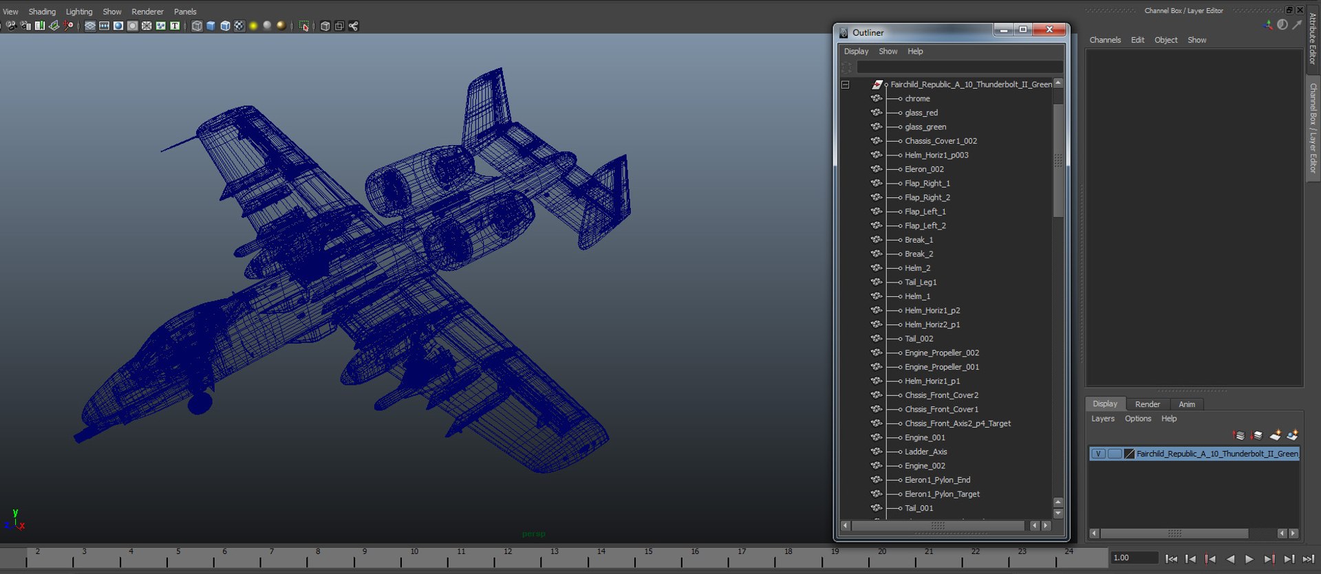 Fairchild Republic A-10 Thunderbolt II Green 3D model preview