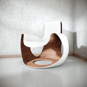 white wooden curved chair 3D model