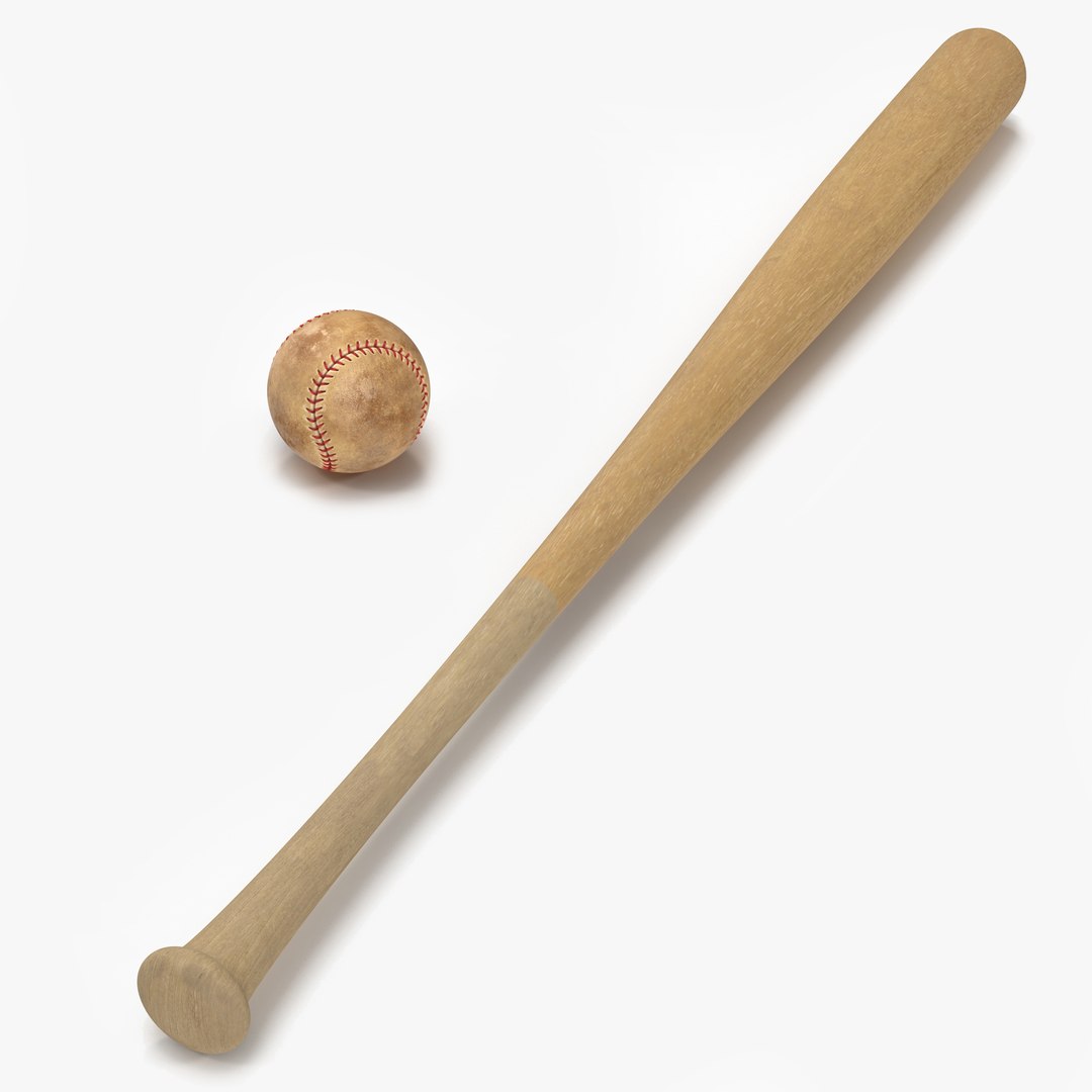 Baseball and Wooden Baseball Bat 2 3D model preview