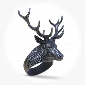 Red Deer Stag Head Ring Jewelry 3D model